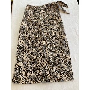 And Other Stories Skirt Midi Size 0 Front Tie Leopard Print Slit Chic Classic